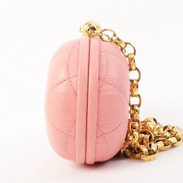 Chanel Around 1992 Made Cc Mark Stitch Metal Clasp Mini Chain Shoulder Bag Pink