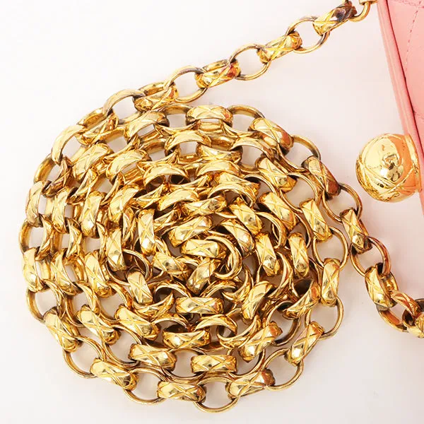 Chanel Around 1992 Made Cc Mark Stitch Metal Clasp Mini Chain Shoulder Bag Pink