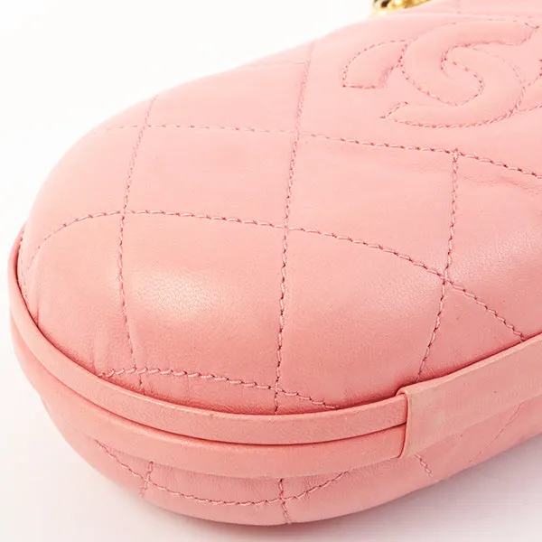 Chanel Around 1992 Made Cc Mark Stitch Metal Clasp Mini Chain Shoulder Bag Pink