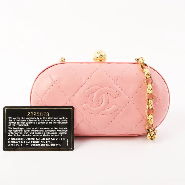 Chanel Around 1992 Made Cc Mark Stitch Metal Clasp Mini Chain Shoulder Bag Pink
