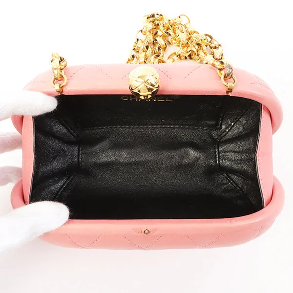 Chanel Around 1992 Made Cc Mark Stitch Metal Clasp Mini Chain Shoulder Bag Pink