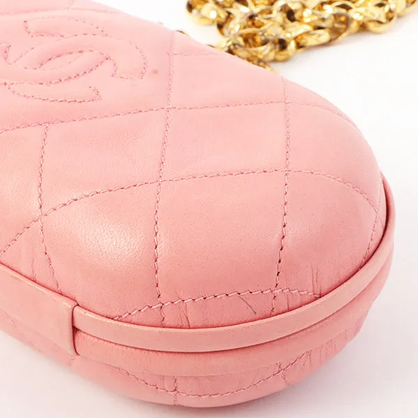 Chanel Around 1992 Made Cc Mark Stitch Metal Clasp Mini Chain Shoulder Bag Pink