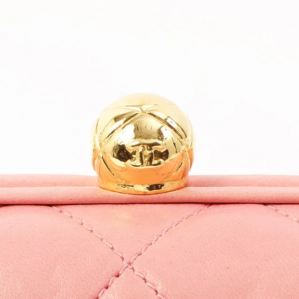 Chanel Around 1992 Made Cc Mark Stitch Metal Clasp Mini Chain Shoulder Bag Pink