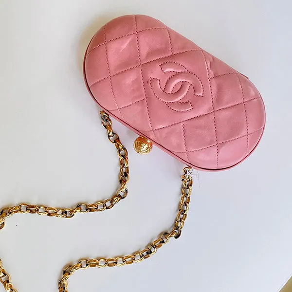 Chanel Around 1992 Made Cc Mark Stitch Metal Clasp Mini Chain Shoulder Bag Pink