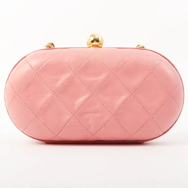 Chanel Around 1992 Made Cc Mark Stitch Metal Clasp Mini Chain Shoulder Bag Pink