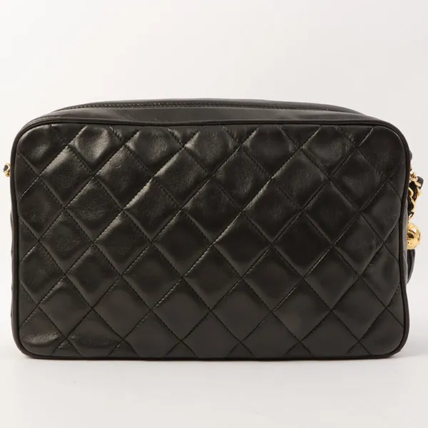 Chanel Around 1992 Made Diamond Cc Mark Stitch Fringe Chain Bag Black