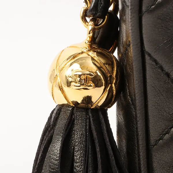 Chanel Around 1992 Made Diamond Cc Mark Stitch Fringe Chain Bag Black