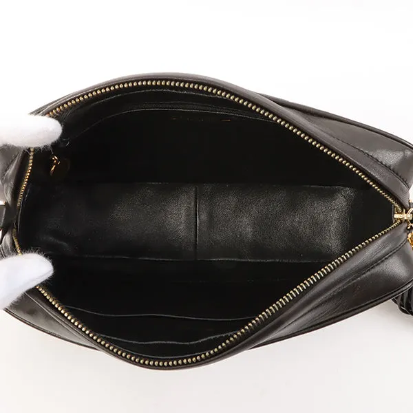 Chanel Around 1992 Made Diamond Cc Mark Stitch Fringe Chain Bag Black