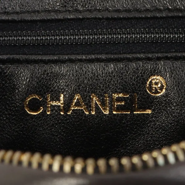 Chanel Around 1992 Made Diamond Cc Mark Stitch Fringe Chain Bag Black