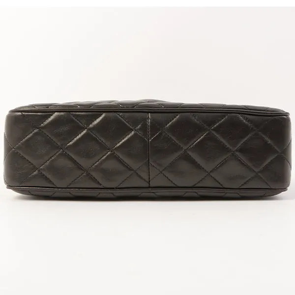 Chanel Around 1992 Made Diamond Cc Mark Stitch Fringe Chain Bag Black
