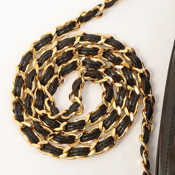 Chanel Around 1992 Made Diamond Cc Mark Stitch Fringe Chain Bag Black