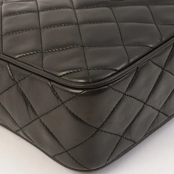 Chanel Around 1992 Made Diamond Cc Mark Stitch Fringe Chain Bag Black