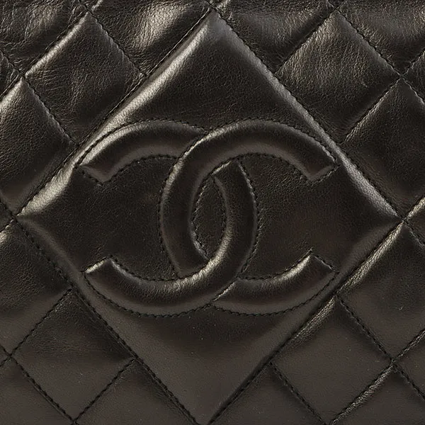 Chanel Around 1992 Made Diamond Cc Mark Stitch Fringe Chain Bag Black