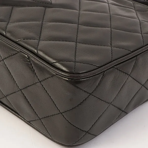 Chanel Around 1992 Made Diamond Cc Mark Stitch Fringe Chain Bag Black