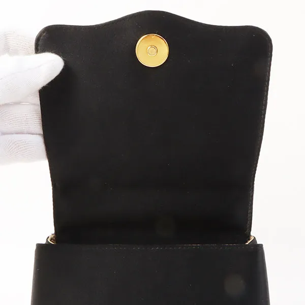 Chanel Around 1996 Made Satin Camellia Cc Mark Stitch Chain Shoulder Bag Black