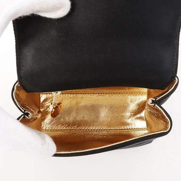 Chanel Around 1996 Made Satin Camellia Cc Mark Stitch Chain Shoulder Bag Black