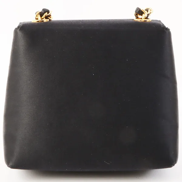 Chanel Around 1996 Made Satin Camellia Cc Mark Stitch Chain Shoulder Bag Black
