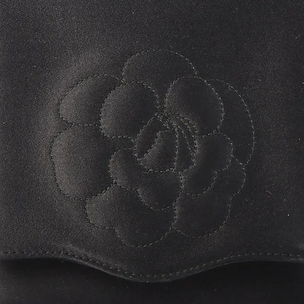 Chanel Around 1996 Made Satin Camellia Cc Mark Stitch Chain Shoulder Bag Black