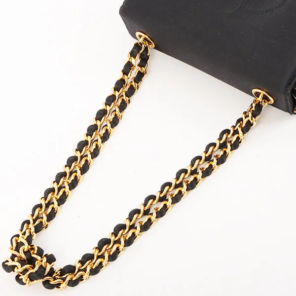 Chanel Around 1996 Made Satin Camellia Cc Mark Stitch Chain Shoulder Bag Black