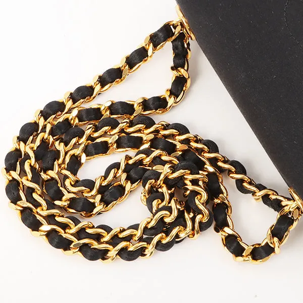 Chanel Around 1996 Made Satin Camellia Cc Mark Stitch Chain Shoulder Bag Black