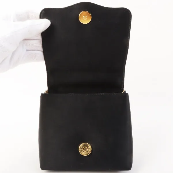 Chanel Around 1996 Made Satin Camellia Cc Mark Stitch Chain Shoulder Bag Black