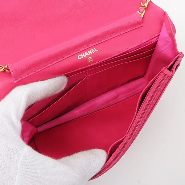 Chanel Around 1997 Made Caviar Skin Cc Mark Stitch Chain Wallet Fuchsia Pink
