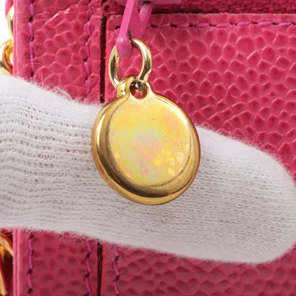 Chanel Around 1997 Made Caviar Skin Cc Mark Stitch Chain Wallet Fuchsia Pink