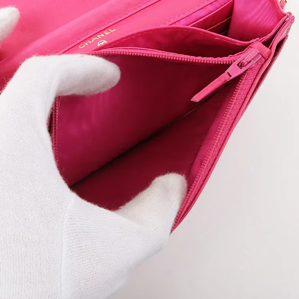 Chanel Around 1997 Made Caviar Skin Cc Mark Stitch Chain Wallet Fuchsia Pink