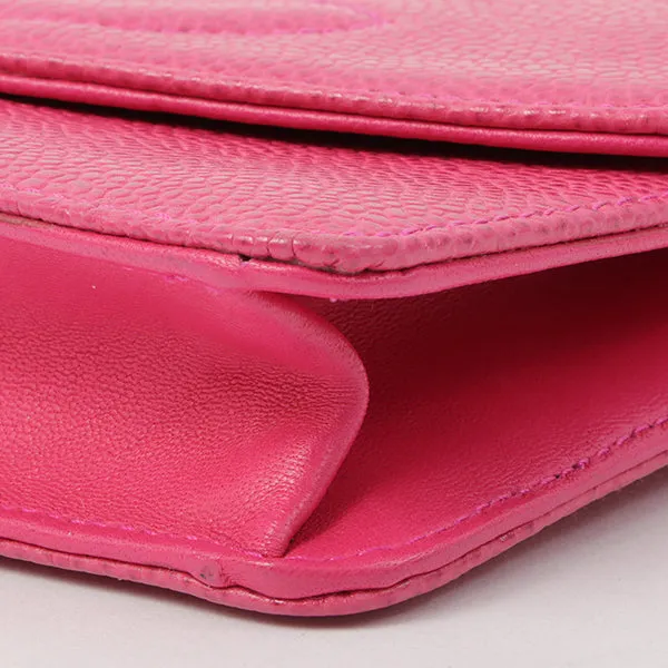 Chanel Around 1997 Made Caviar Skin Cc Mark Stitch Chain Wallet Fuchsia Pink
