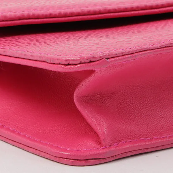 Chanel Around 1997 Made Caviar Skin Cc Mark Stitch Chain Wallet Fuchsia Pink