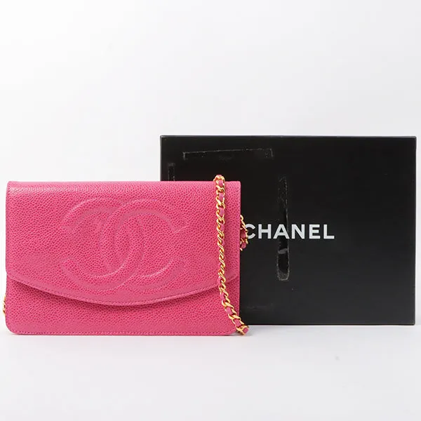Chanel Around 1997 Made Caviar Skin Cc Mark Stitch Chain Wallet Fuchsia Pink