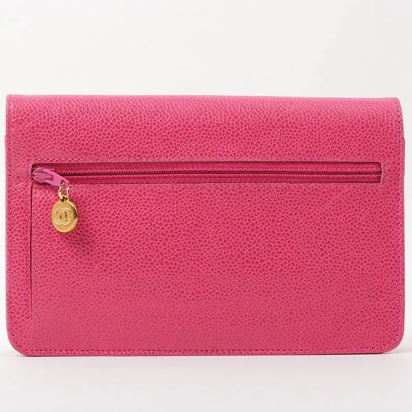 Chanel Around 1997 Made Caviar Skin Cc Mark Stitch Chain Wallet Fuchsia Pink