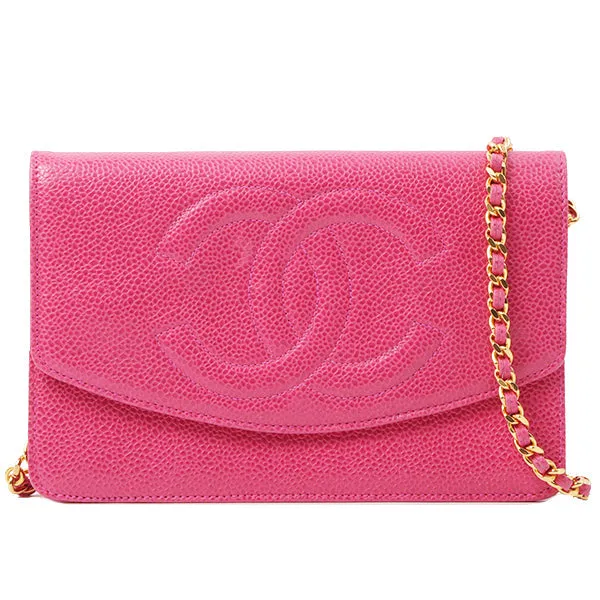 Chanel Around 1997 Made Caviar Skin Cc Mark Stitch Chain Wallet Fuchsia Pink