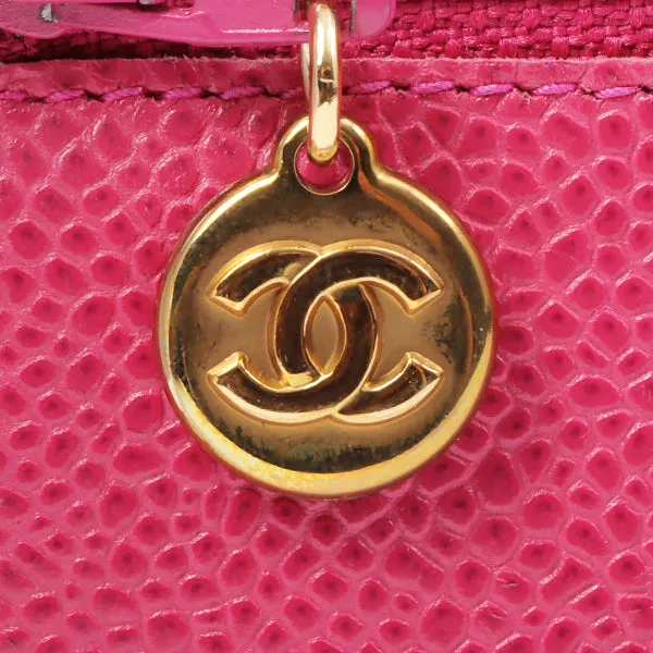 Chanel Around 1997 Made Caviar Skin Cc Mark Stitch Chain Wallet Fuchsia Pink