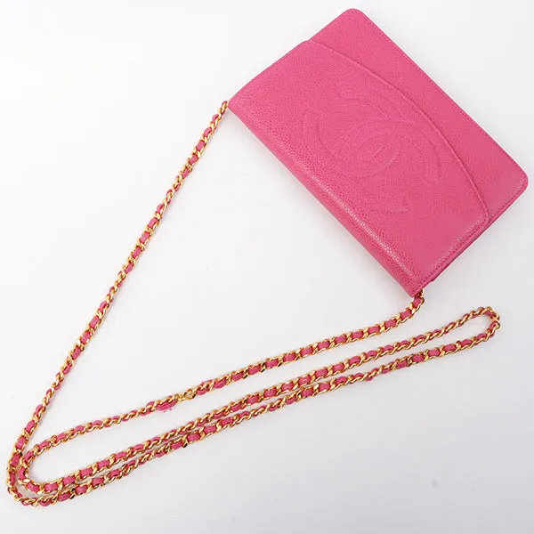 Chanel Around 1997 Made Caviar Skin Cc Mark Stitch Chain Wallet Fuchsia Pink