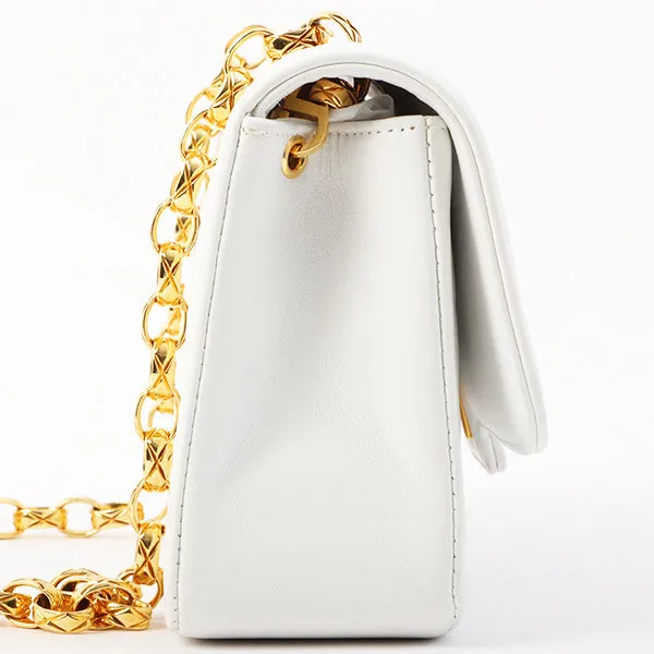 Chanel Around 1997 Made Edge Design Flap Turn-Lock Bijoux Chain Bag White