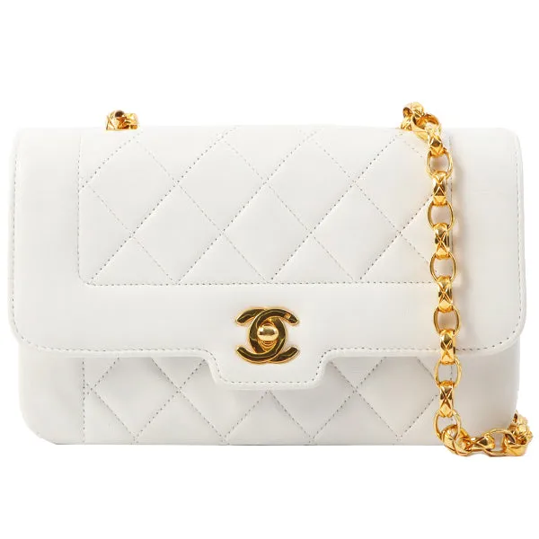 Chanel Around 1997 Made Edge Design Flap Turn-Lock Bijoux Chain Bag White
