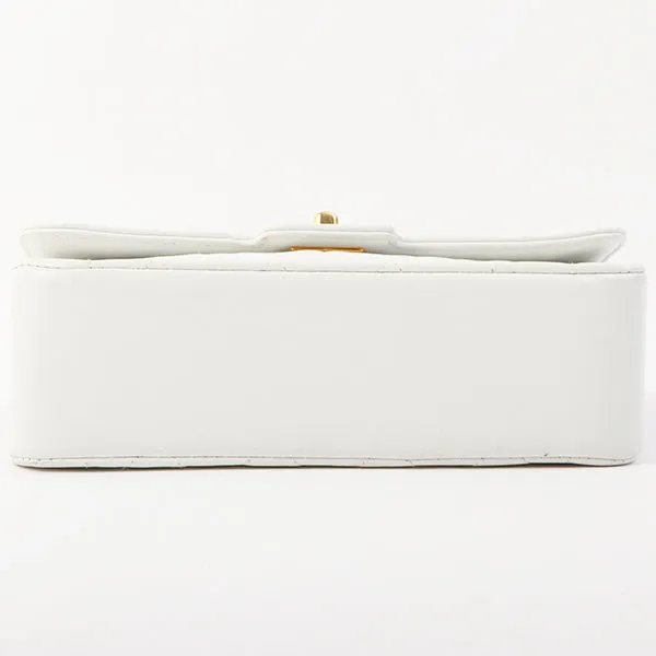 Chanel Around 1997 Made Edge Design Flap Turn-Lock Bijoux Chain Bag White