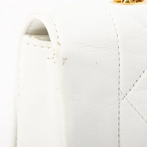 Chanel Around 1997 Made Edge Design Flap Turn-Lock Bijoux Chain Bag White