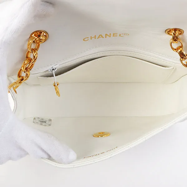 Chanel Around 1997 Made Edge Design Flap Turn-Lock Bijoux Chain Bag White