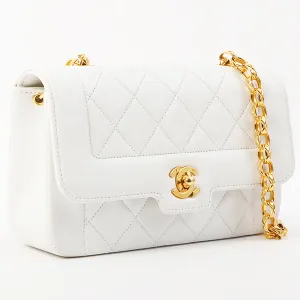 Chanel Around 1997 Made Edge Design Flap Turn-Lock Bijoux Chain Bag White