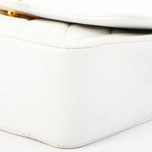 Chanel Around 1997 Made Edge Design Flap Turn-Lock Bijoux Chain Bag White