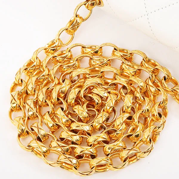 Chanel Around 1997 Made Edge Design Flap Turn-Lock Bijoux Chain Bag White