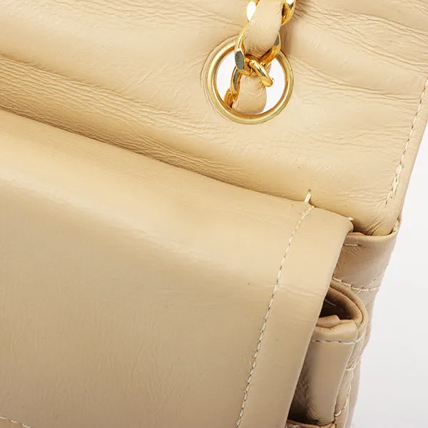 Chanel Around 1997 Made Paris Limited Design Flap Turn-Lock Chain Bag Beige
