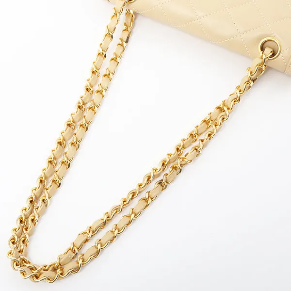 Chanel Around 1997 Made Paris Limited Design Flap Turn-Lock Chain Bag Beige