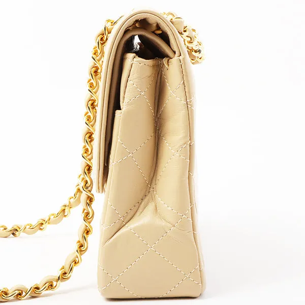 Chanel Around 1997 Made Paris Limited Design Flap Turn-Lock Chain Bag Beige
