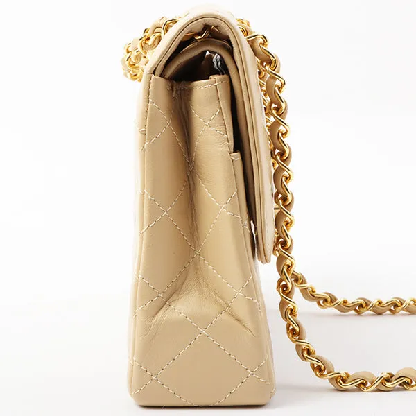 Chanel Around 1997 Made Paris Limited Design Flap Turn-Lock Chain Bag Beige
