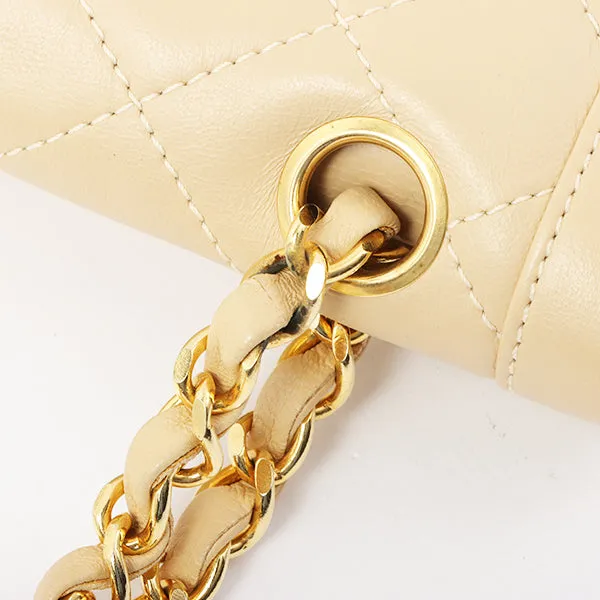 Chanel Around 1997 Made Paris Limited Design Flap Turn-Lock Chain Bag Beige