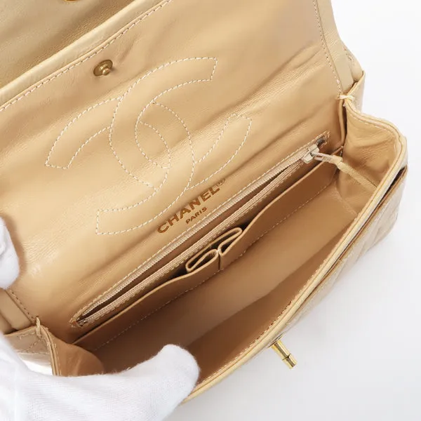 Chanel Around 1997 Made Paris Limited Design Flap Turn-Lock Chain Bag Beige