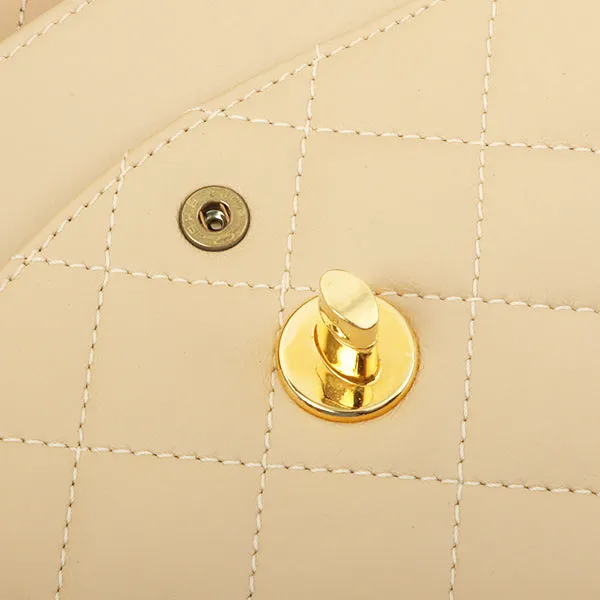 Chanel Around 1997 Made Paris Limited Design Flap Turn-Lock Chain Bag Beige